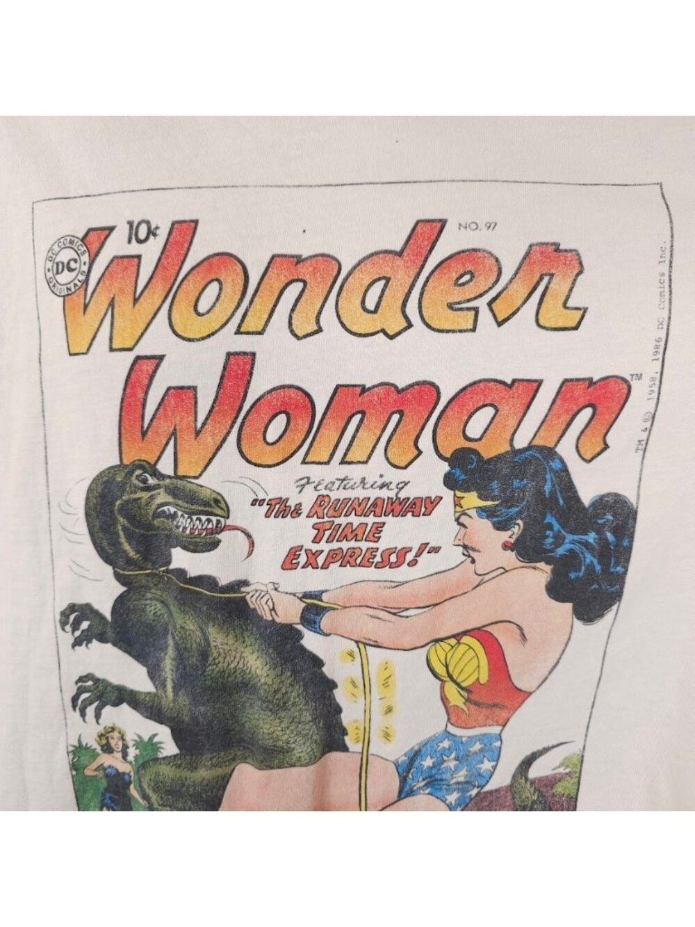 Wonder Woman T Shirt Womens Size XL White Dinosaur DC Comics Runaway Time Xpress - Picture 3 of 9